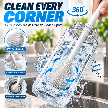 Buy one get one free-360° Silicone Bottle Cleaning Brush with Long Handle