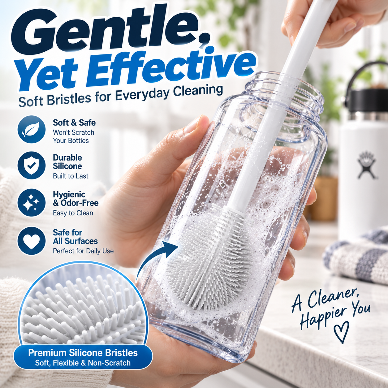 Buy one get one free-360° Silicone Bottle Cleaning Brush with Long Handle