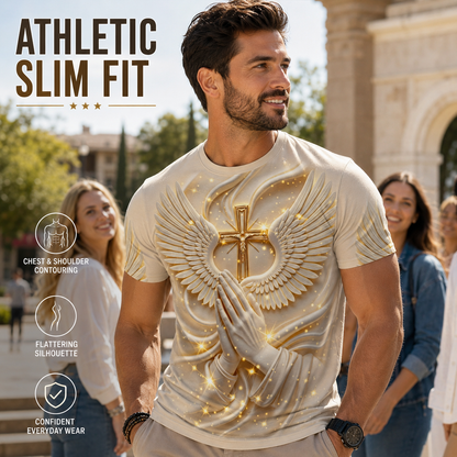 Men's 3D Religious Cross & Angel Wings T-Shirt