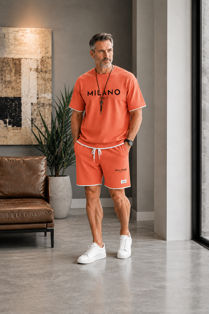 Men's Letter Print Tee & Drawstring Shorts Set
