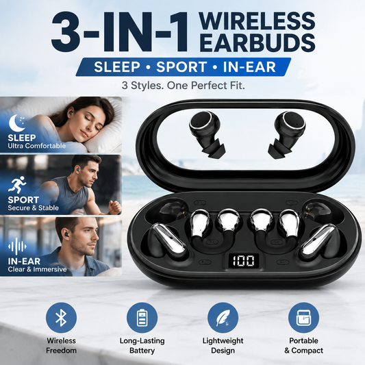 3‑in‑1 Multi‑Style Wireless Earbuds | Sleep‑Sport‑In‑Ear 3 Pairs Earphones