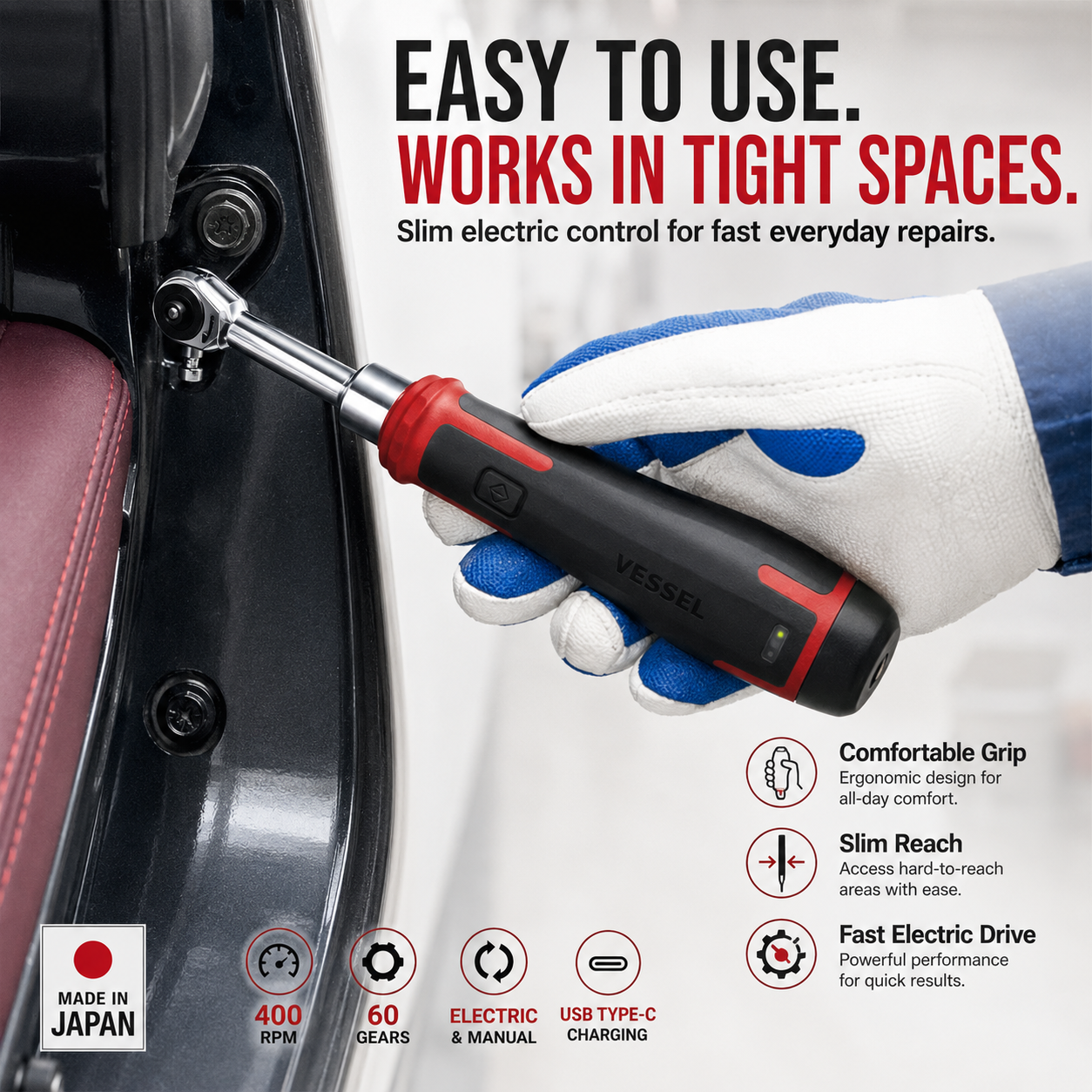 Cordless Electric Slim Ratchet Set | 400 RPM 31-Bit Tool Kit