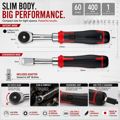 Cordless Electric Slim Ratchet Set | 400 RPM 31-Bit Tool Kit