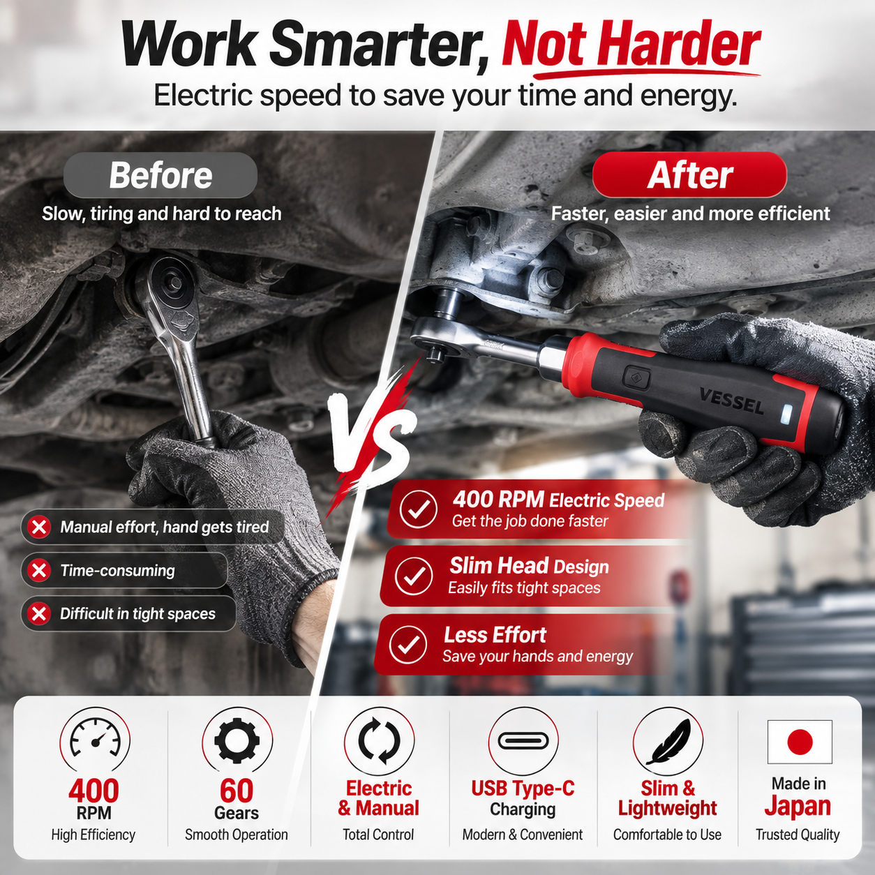 Cordless Electric Slim Ratchet Set | 400 RPM 31-Bit Tool Kit