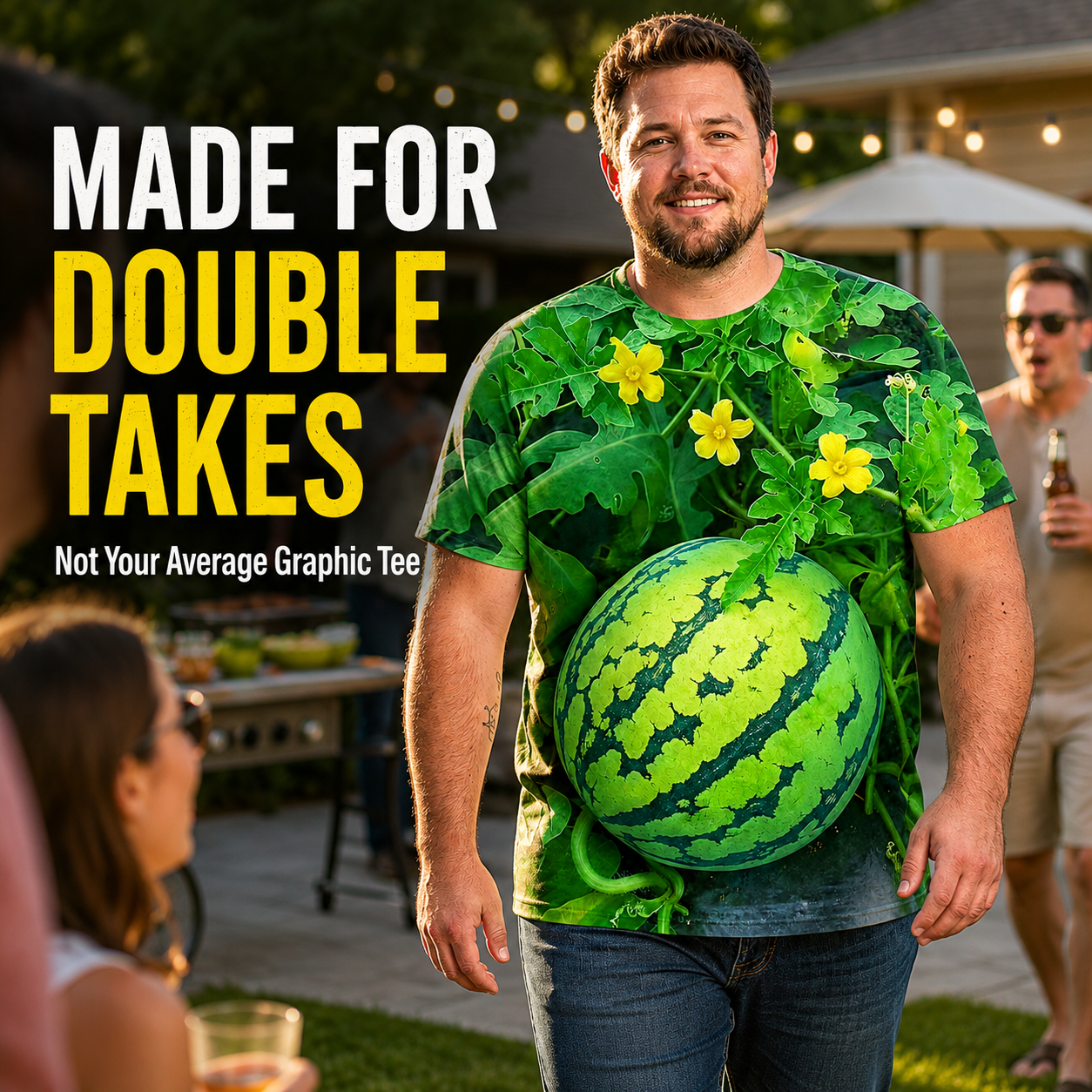 🍉 Funny 3D Watermelon Belly T-Shirt – Summer Novelty Graphic Tee