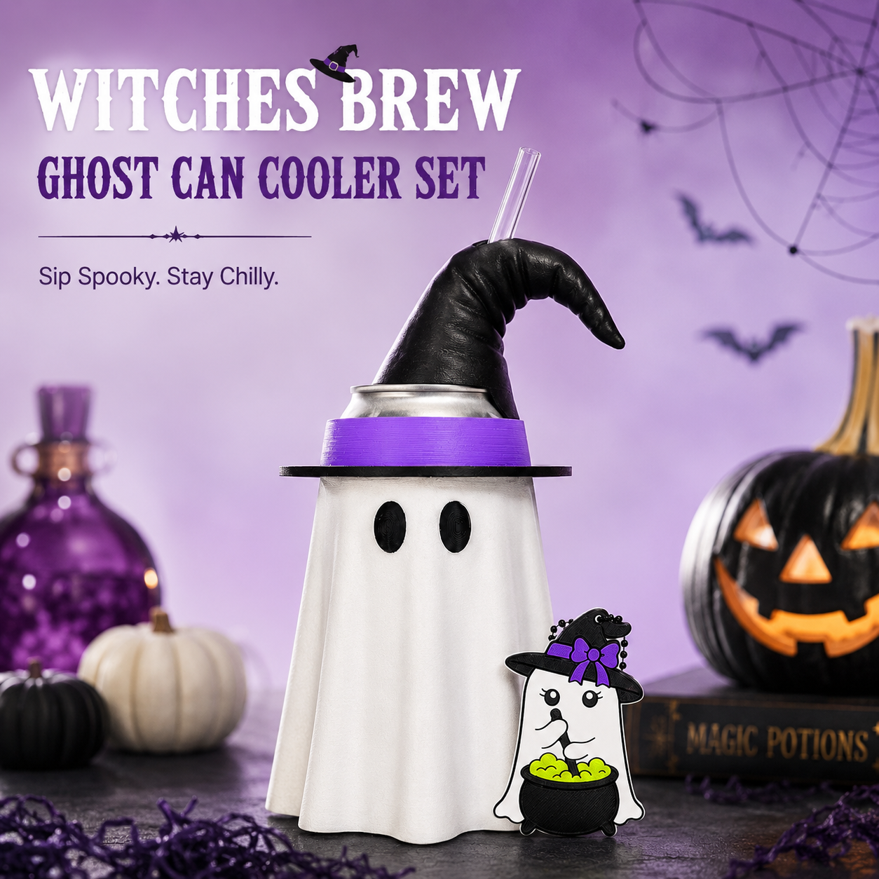 👻 Witches Brew Ghost Can Cooler Set-12 oz Can