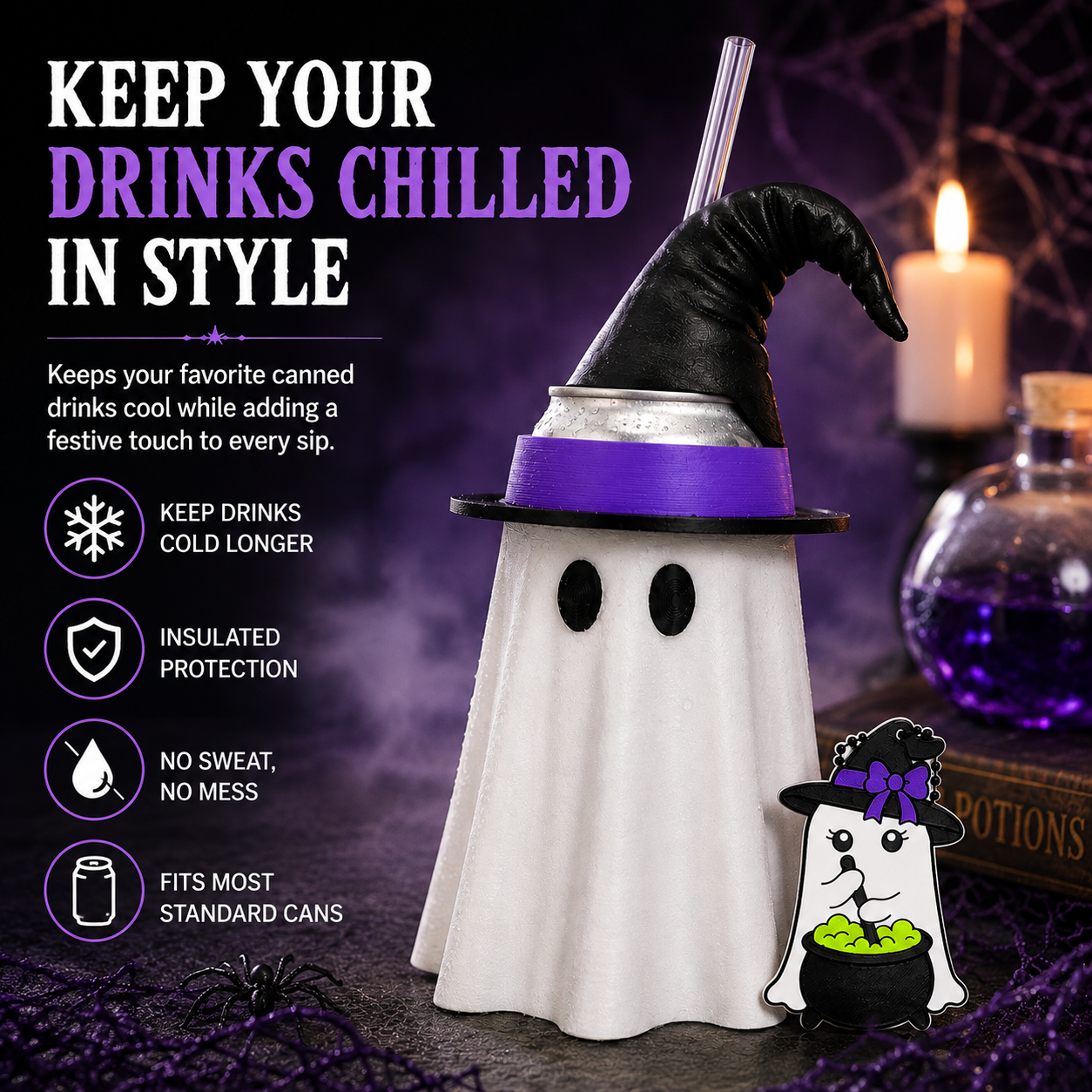 👻 Witches Brew Ghost Can Cooler Set-12 oz Can