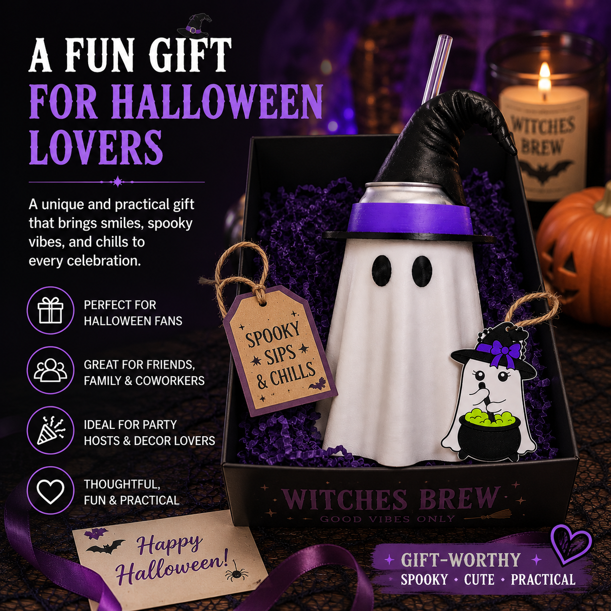 👻 Witches Brew Ghost Can Cooler Set-12 oz Can