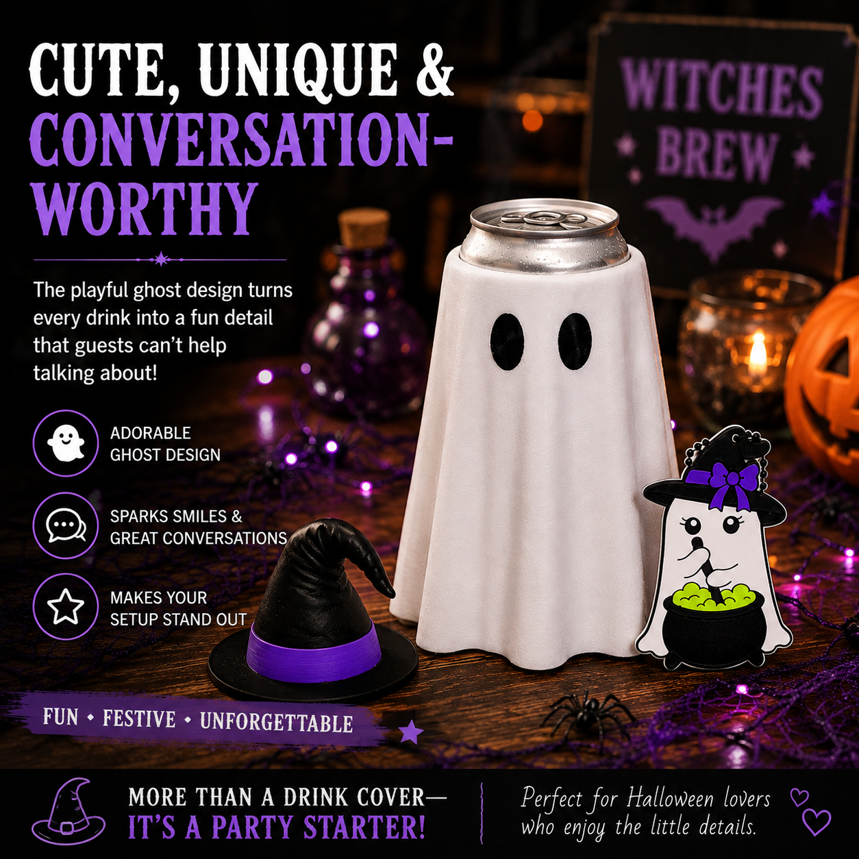 👻 Witches Brew Ghost Can Cooler Set-12 oz Can