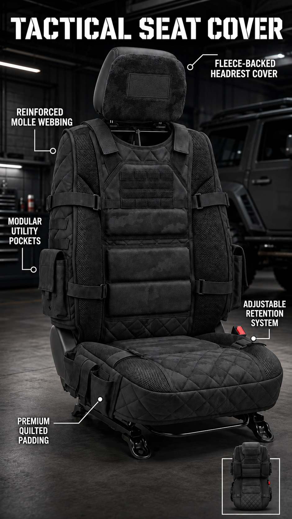 Multicam Black Tactical MOLLE Truck Seat Cover