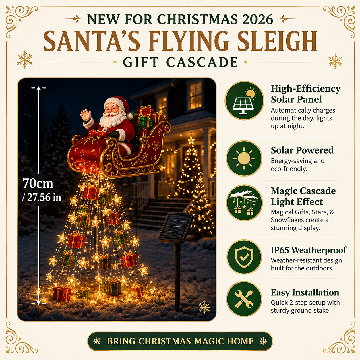 🎅✨ 2026 New Santa's Flying Sleigh Gift Cascade – Solar Christmas Garden Light