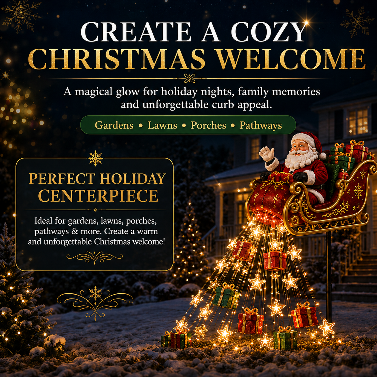 🎅✨ 2026 New Santa's Flying Sleigh Gift Cascade – Solar Christmas Garden Light