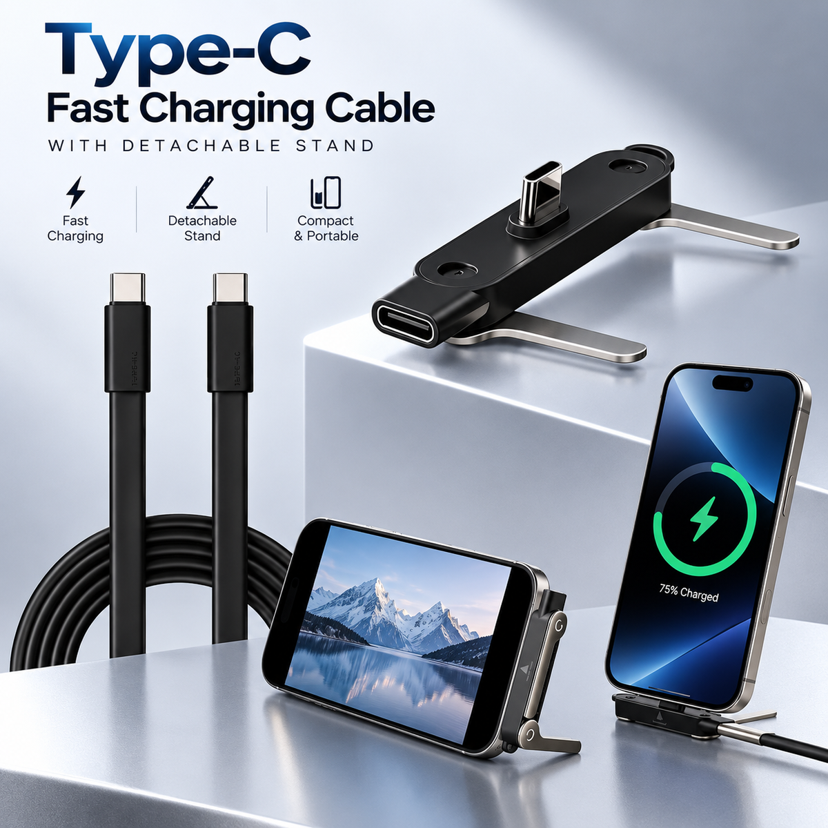 Type-C Fast Charging Cable With Detatchable Stand