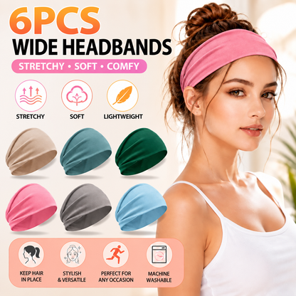 Women's Universal 6-Pack No-Slip Elastic Fashion Headband Set
