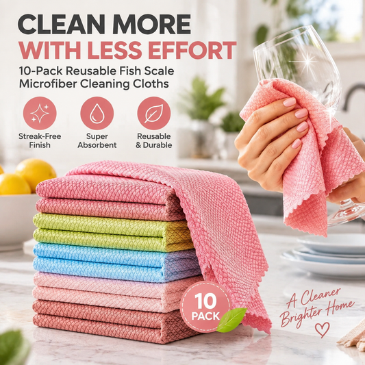 🧽10-Pack Fish Scale Microfiber Cleaning Cloths | Streak-Free✨