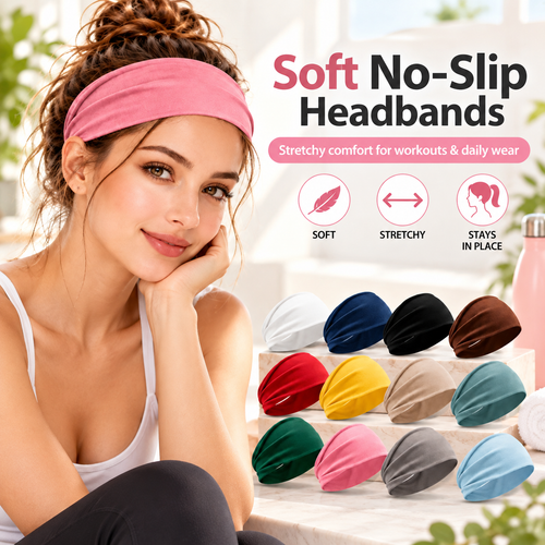 Women's Universal 6-Pack No-Slip Elastic Fashion Headband Set