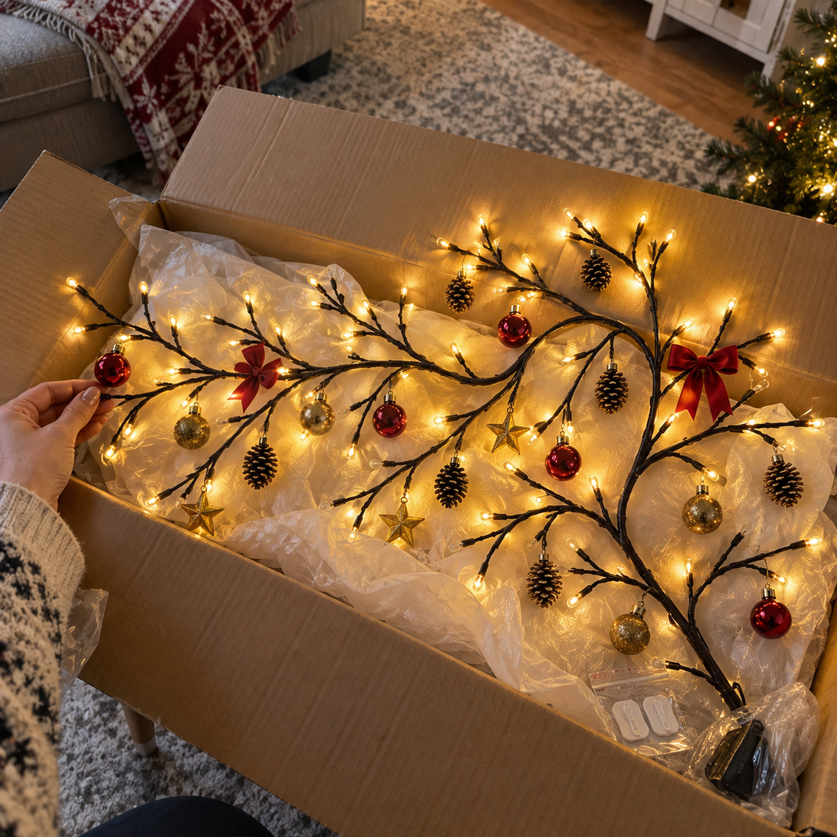 🌿✨ Flexible LED Branch Lights | Remote-Controlled Holiday Wall Decor 🎄💡