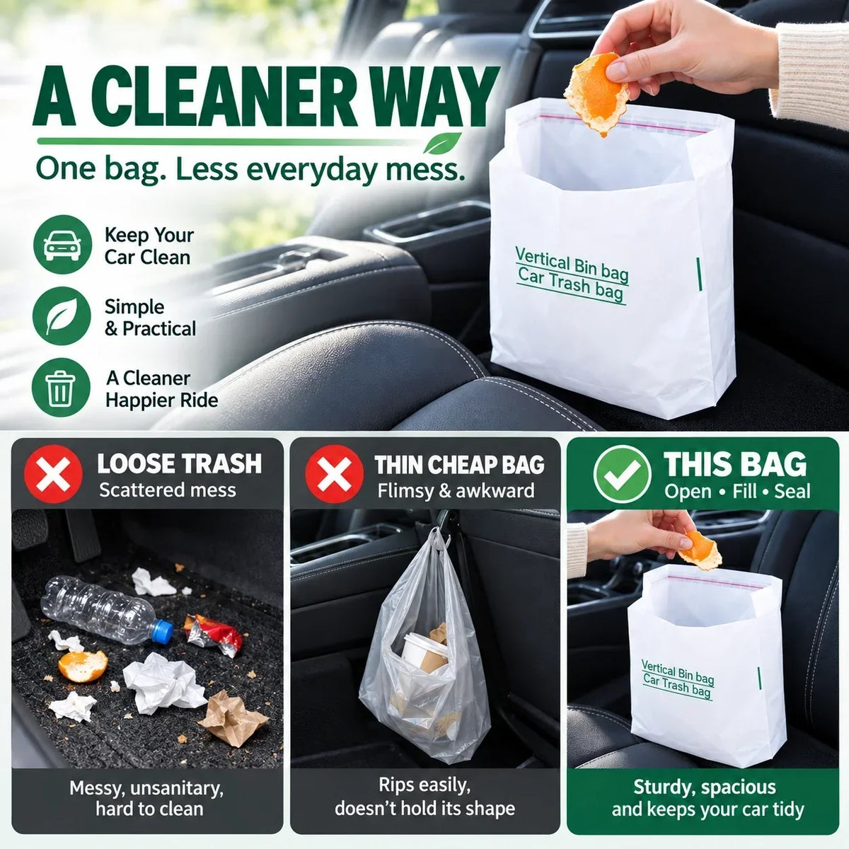 Self-Sealing Mini Trash Bags for Car, Desk & Small Spaces