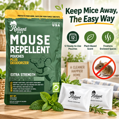 Reliant Pet Mouse Repellent Pouches - Rodent Repellent Made in USA (12 Pouches)