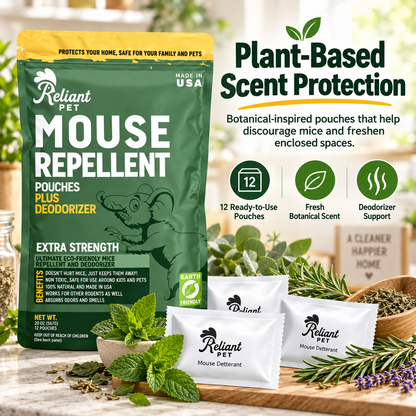 Reliant Pet Mouse Repellent Pouches - Rodent Repellent Made in USA (12 Pouches)