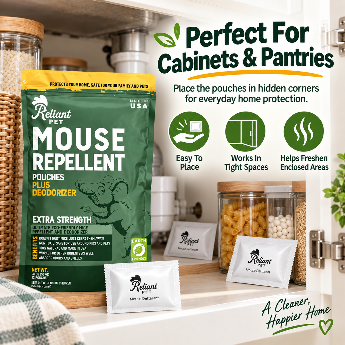 Reliant Pet Mouse Repellent Pouches - Rodent Repellent Made in USA (12 Pouches)