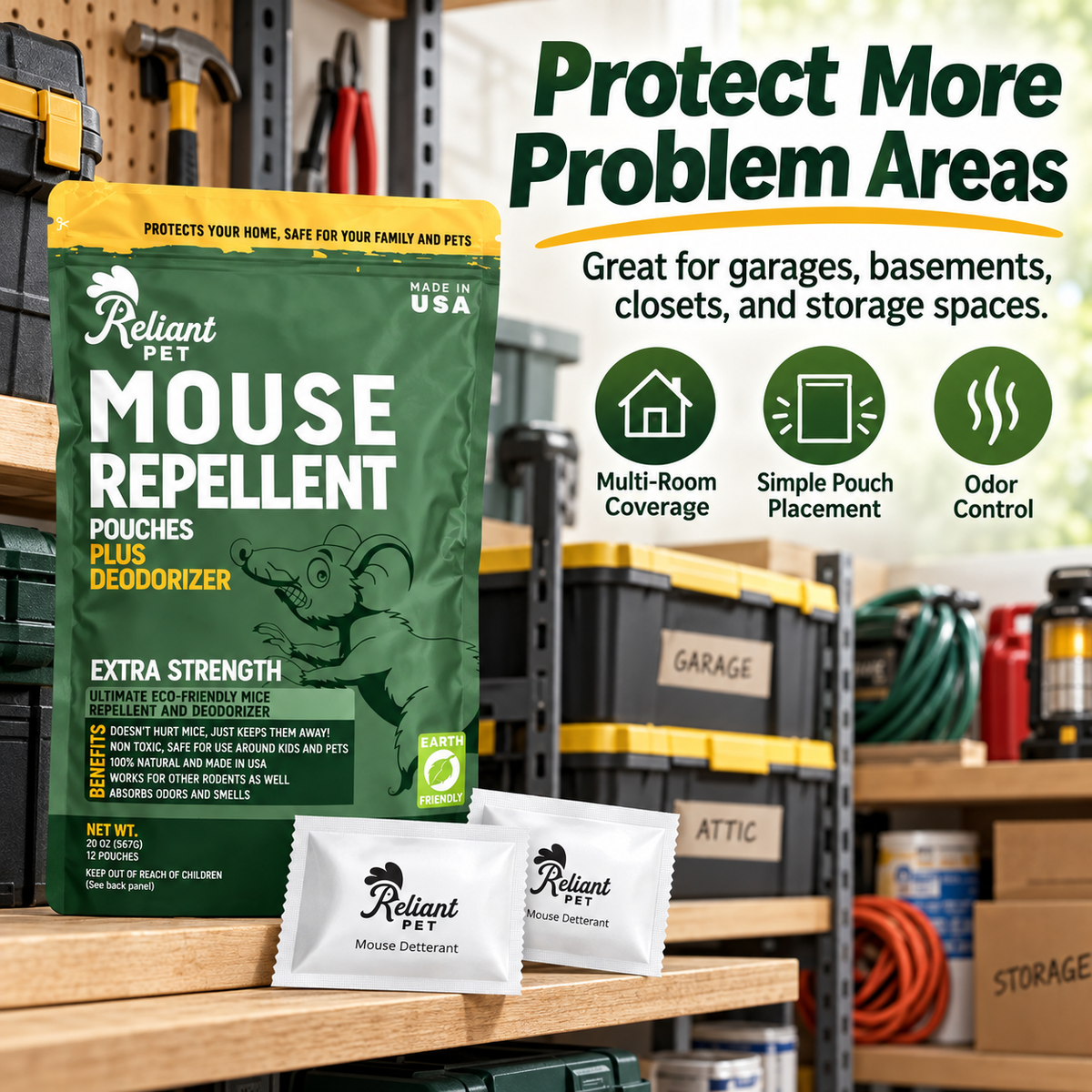 Reliant Pet Mouse Repellent Pouches - Rodent Repellent Made in USA (12 Pouches)