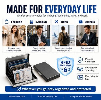 RFID Blocking Metal Card Holder – Slim Stainless Steel Wallet, 6/10 Slot