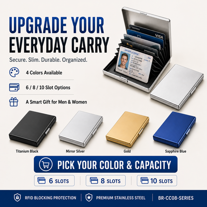 RFID Blocking Metal Card Holder – Slim Stainless Steel Wallet, 6/10 Slot