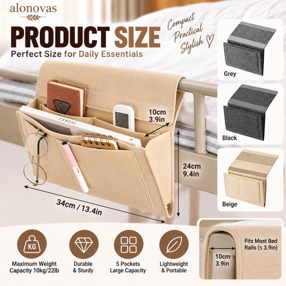🛏️50% OFF NOW! Bedside Storage Organizer – 5-Pocket Felt Hanging Bed Caddy