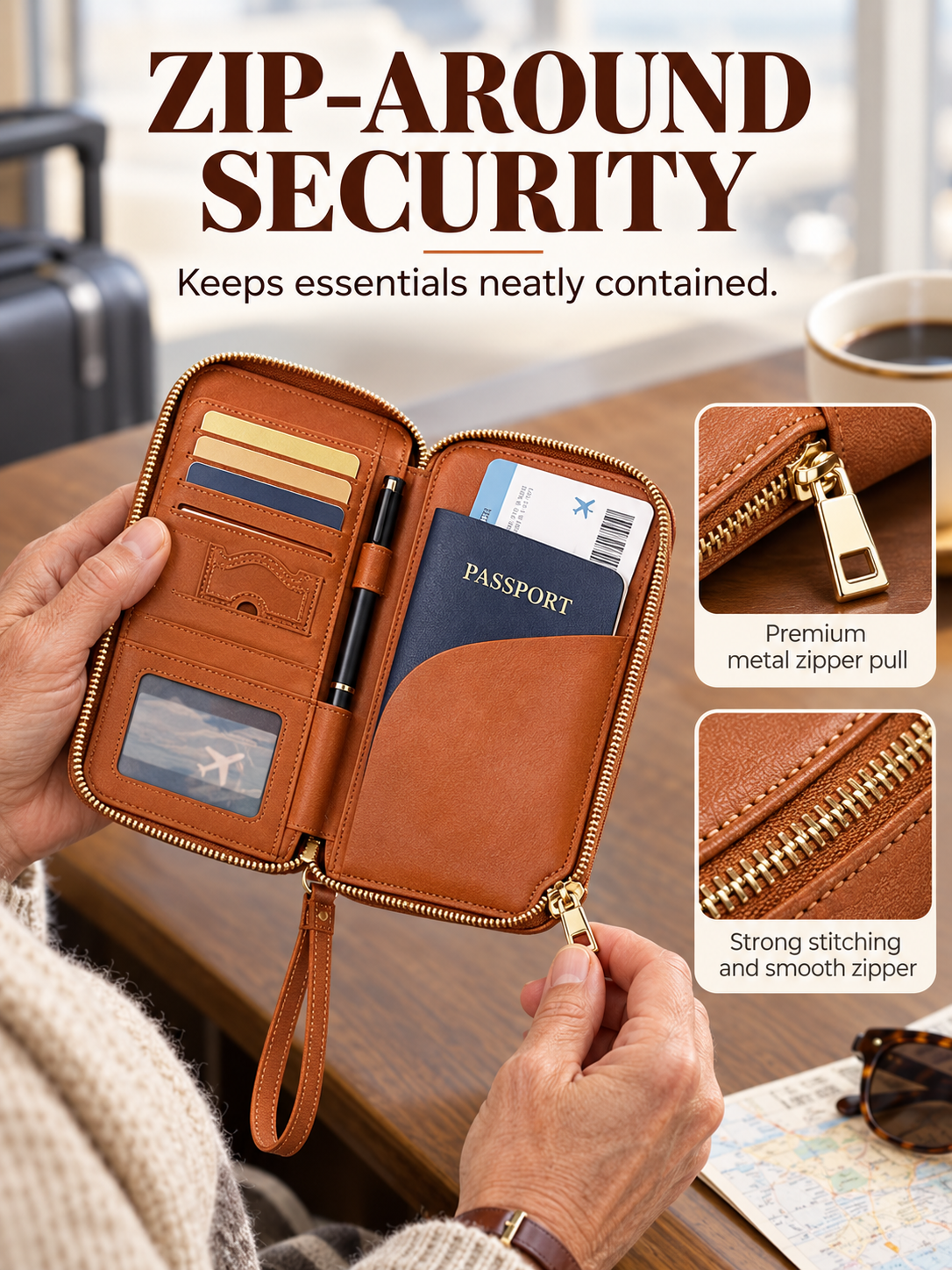 ✈️ Travel Deal – Zipper Passport Organizer 💼 RFID-Blocking Travel Holder for Cards, IDs & Essentials 🔒