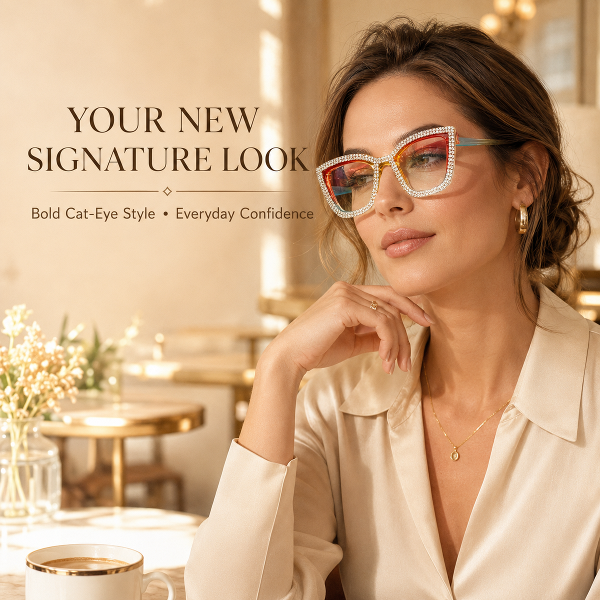 Cat Eye Anti-Blue Light Reading Glasses - Diamond Inlaid