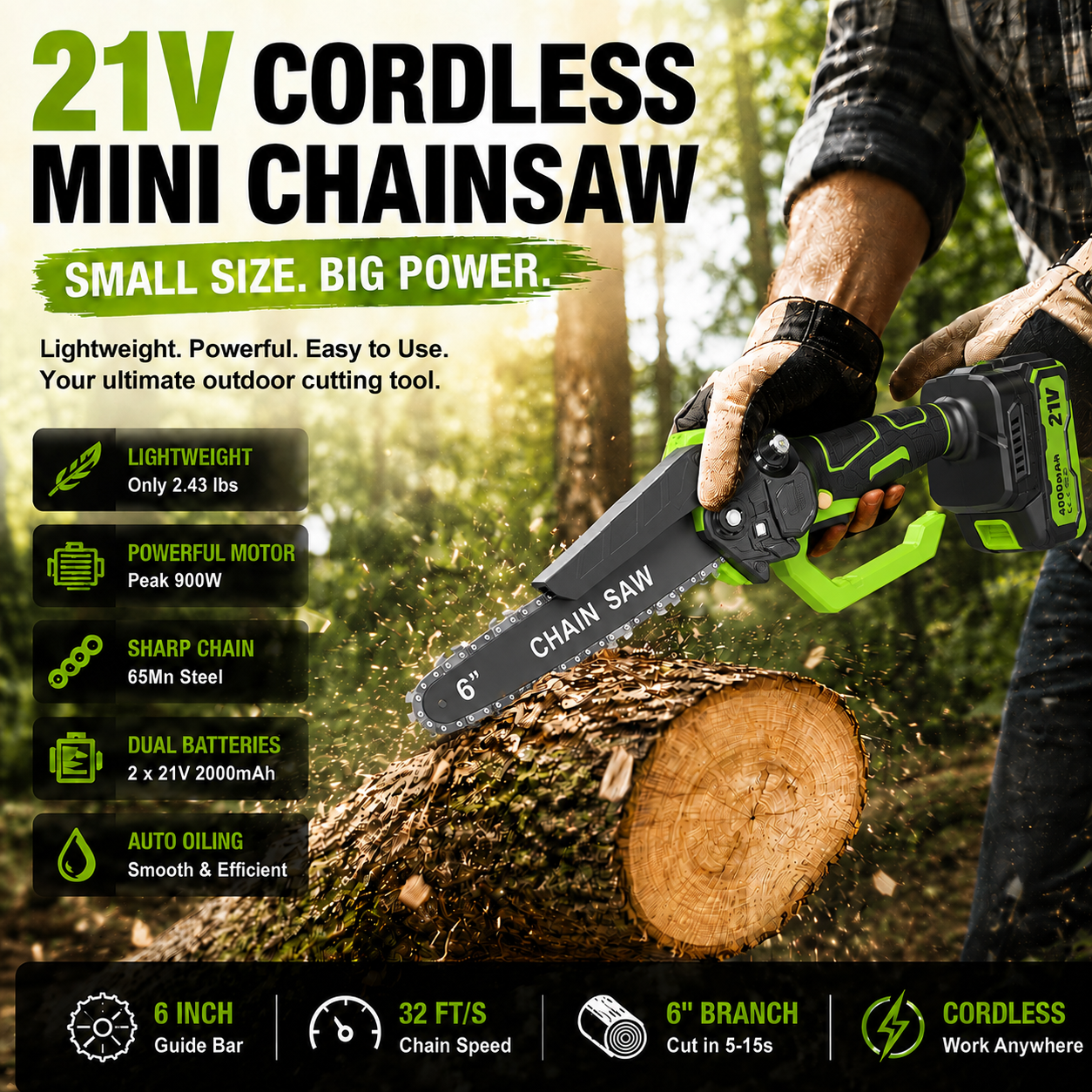 Mini Chainsaw 🔋 6-Inch Portable Electric Chainsaw for Tree Trimming & DIY  URL Handle
