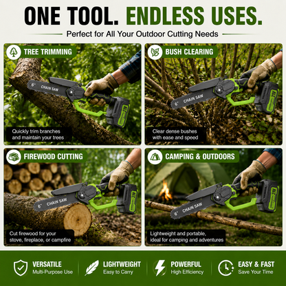 Mini Chainsaw 🔋 6-Inch Portable Electric Chainsaw for Tree Trimming & DIY  URL Handle