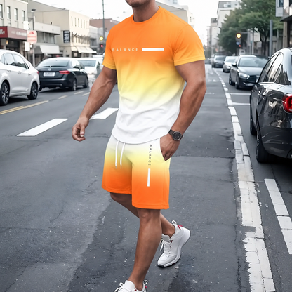 ⚡ Men's Gradient Short Sleeve Tracksuit 2-Piece Set