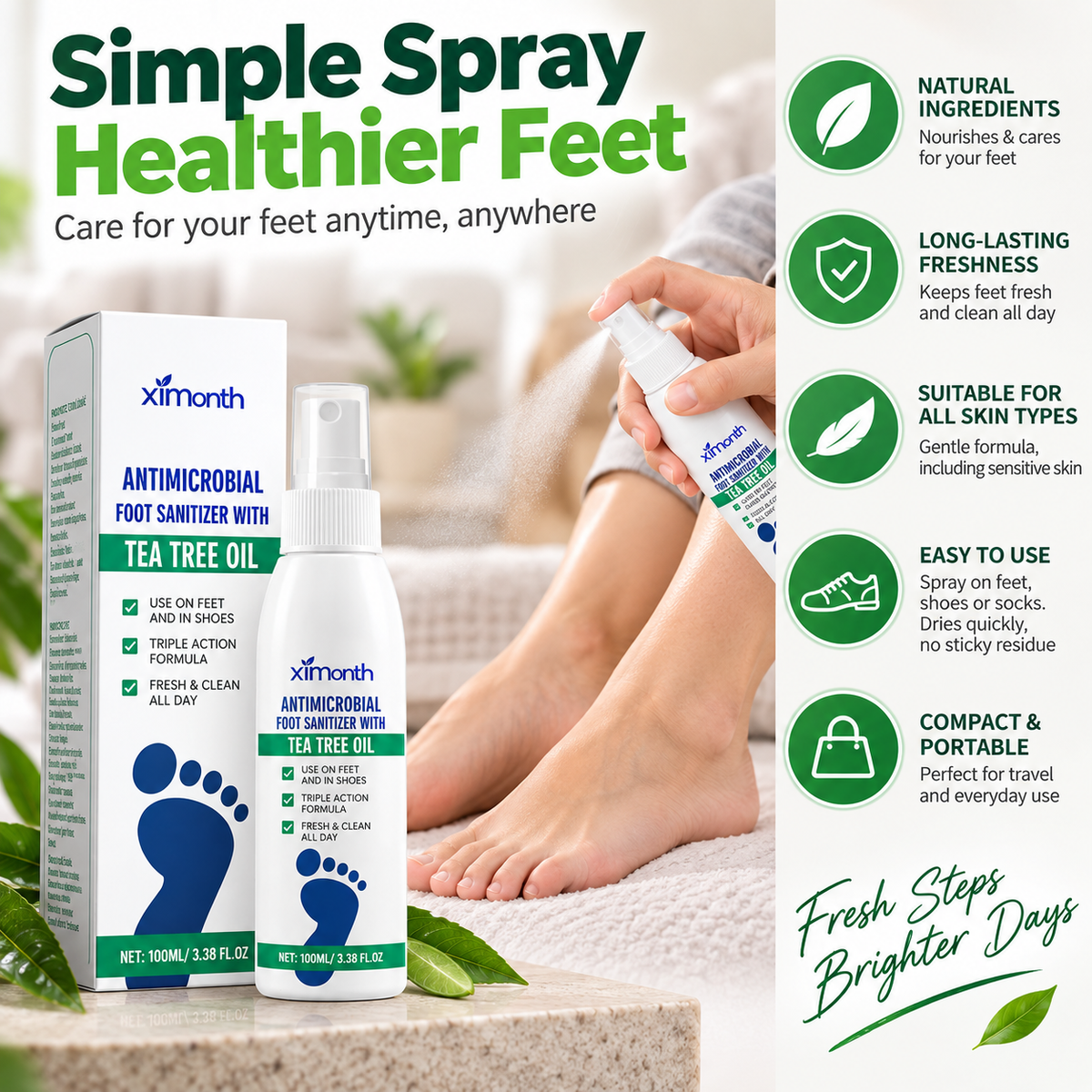 Tea Tree Oil Foot Spray — For odor control and care for dry feet; also offers antifungal benefits.