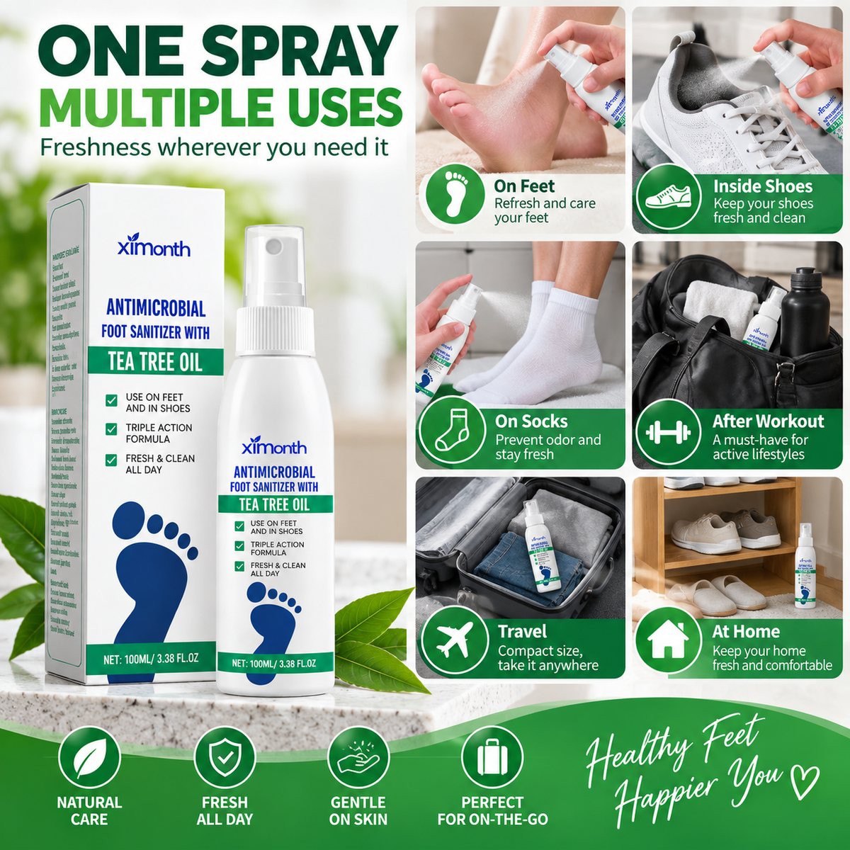 Tea Tree Oil Foot Spray — For odor control and care for dry feet; also offers antifungal benefits.