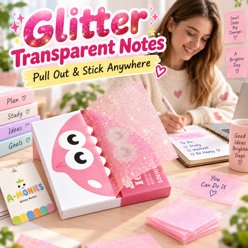 ✨ Glitter Transparent Pull-Out Sticky Notes & Aesthetic Memo Pads