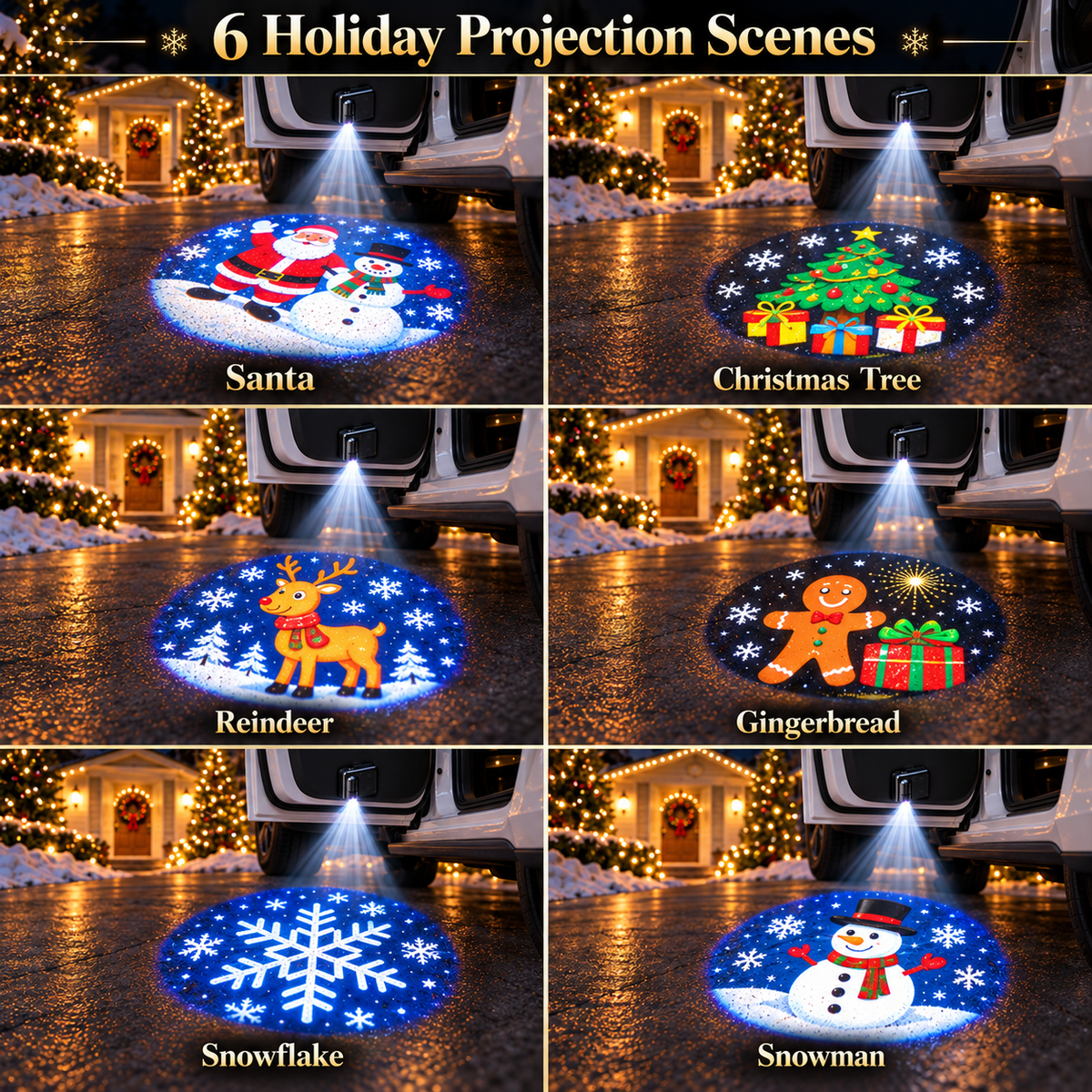🎄Christmas Magic Car Door Projector🎅– 6 Festive Projection Slides✨