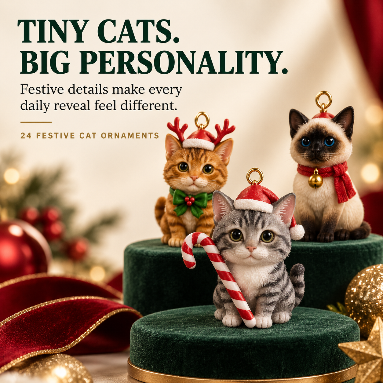 🐱 24-Day Cat Advent Calendar – Tiny Christmas Cat Ornaments