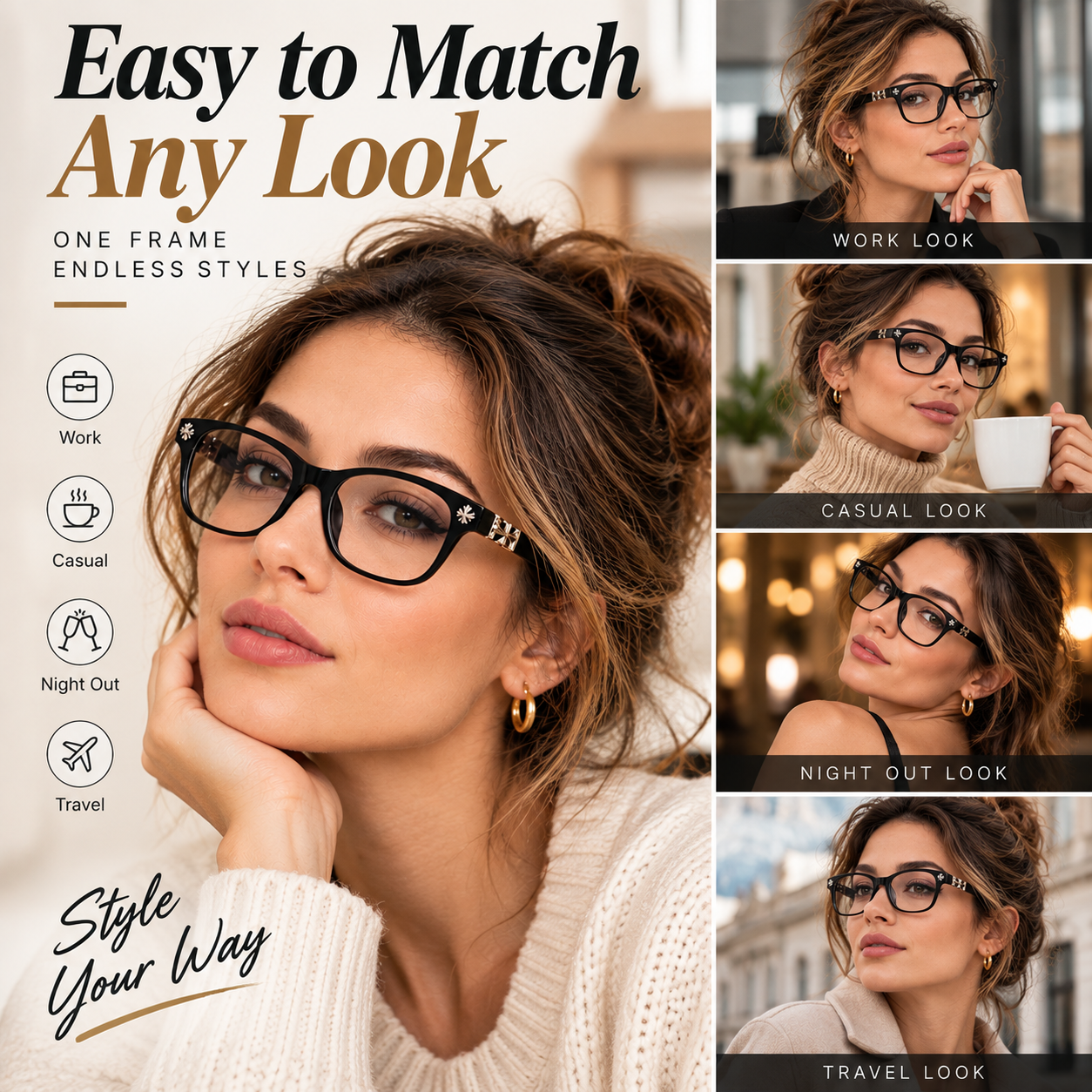Retro Square Frame Eyeglasses – Stylish Black Fashion Glasses