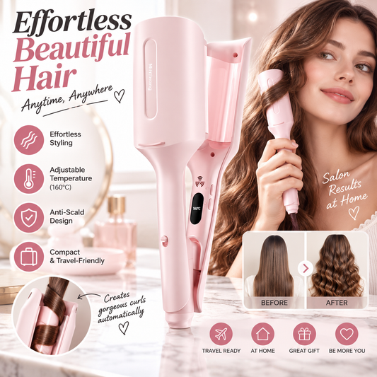 Negative Ion Curling Iron (32mm): Deep-U "Big Egg Roll" / W-Wave Curler with Audible Timer