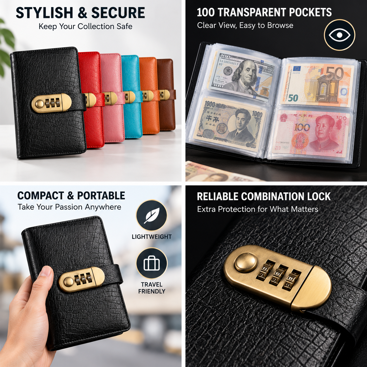 🔒100 Transparent Pocket Currency Collectors Album