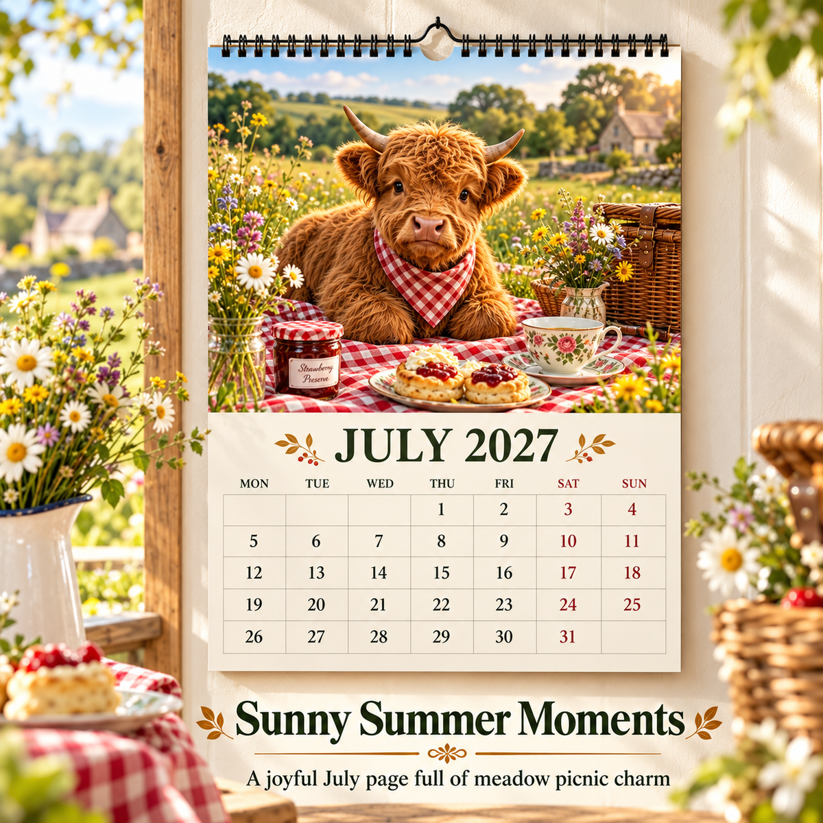 🐮 2027 Highland Cows Seasons Calendar – 12-Month Fluffy Cow Wall Calendar