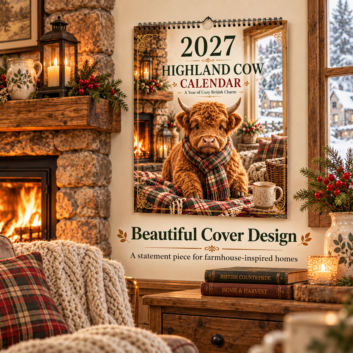 🐮 2027 Highland Cows Seasons Calendar – 12-Month Fluffy Cow Wall Calendar
