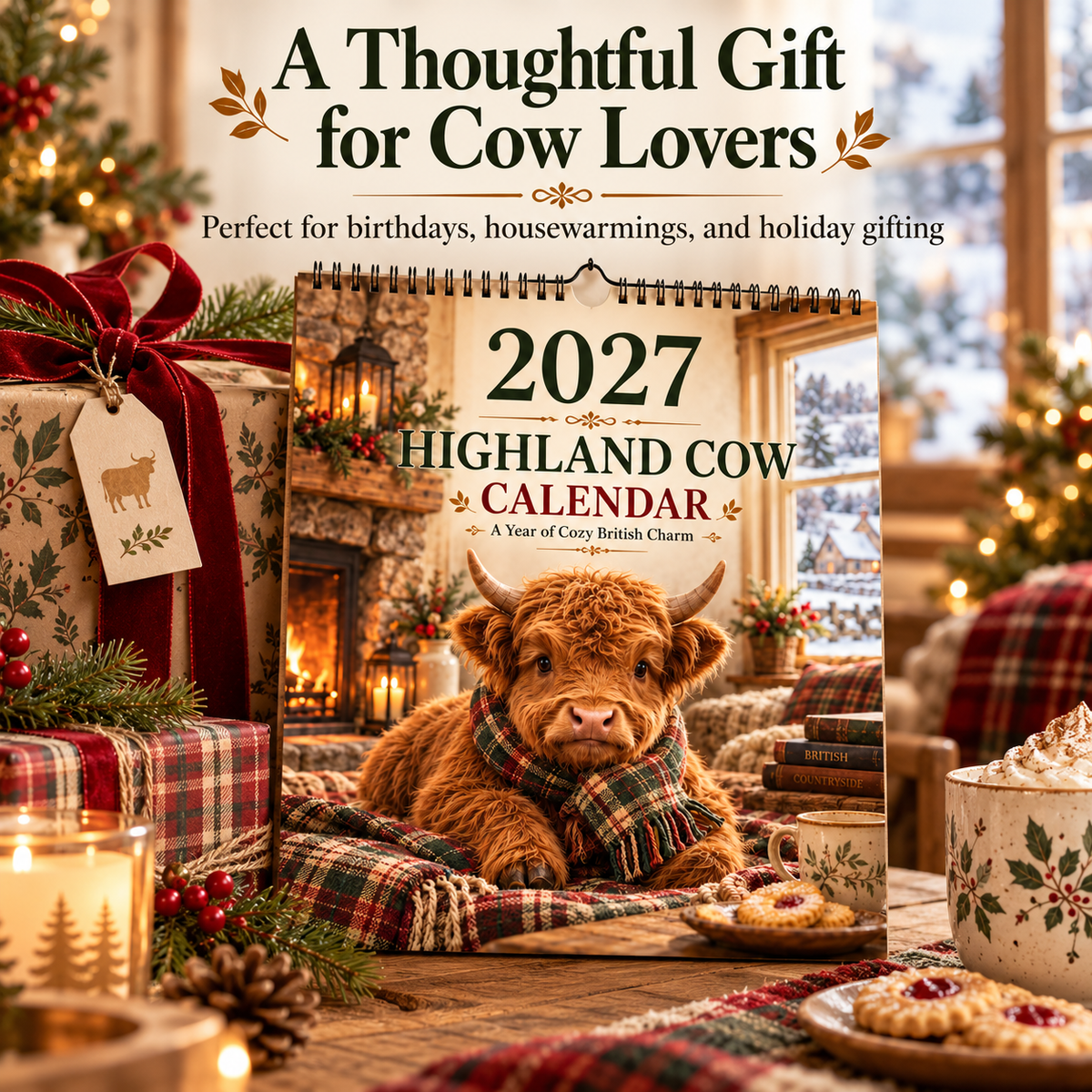 🐮 2027 Highland Cows Seasons Calendar – 12-Month Fluffy Cow Wall Calendar