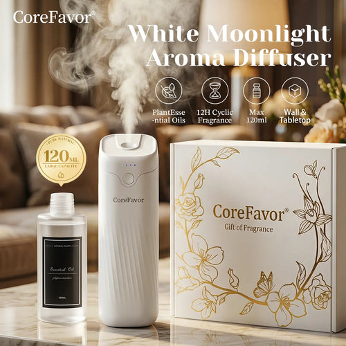 Waterless Essential Oil Diffuser – Includes 120ml aromatherapy oil; wall-mountable, USB rechargeable, with 4 adjustable fragrance intensity levels.