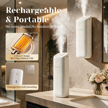 Waterless Essential Oil Diffuser – Includes 120ml aromatherapy oil; wall-mountable, USB rechargeable, with 4 adjustable fragrance intensity levels.