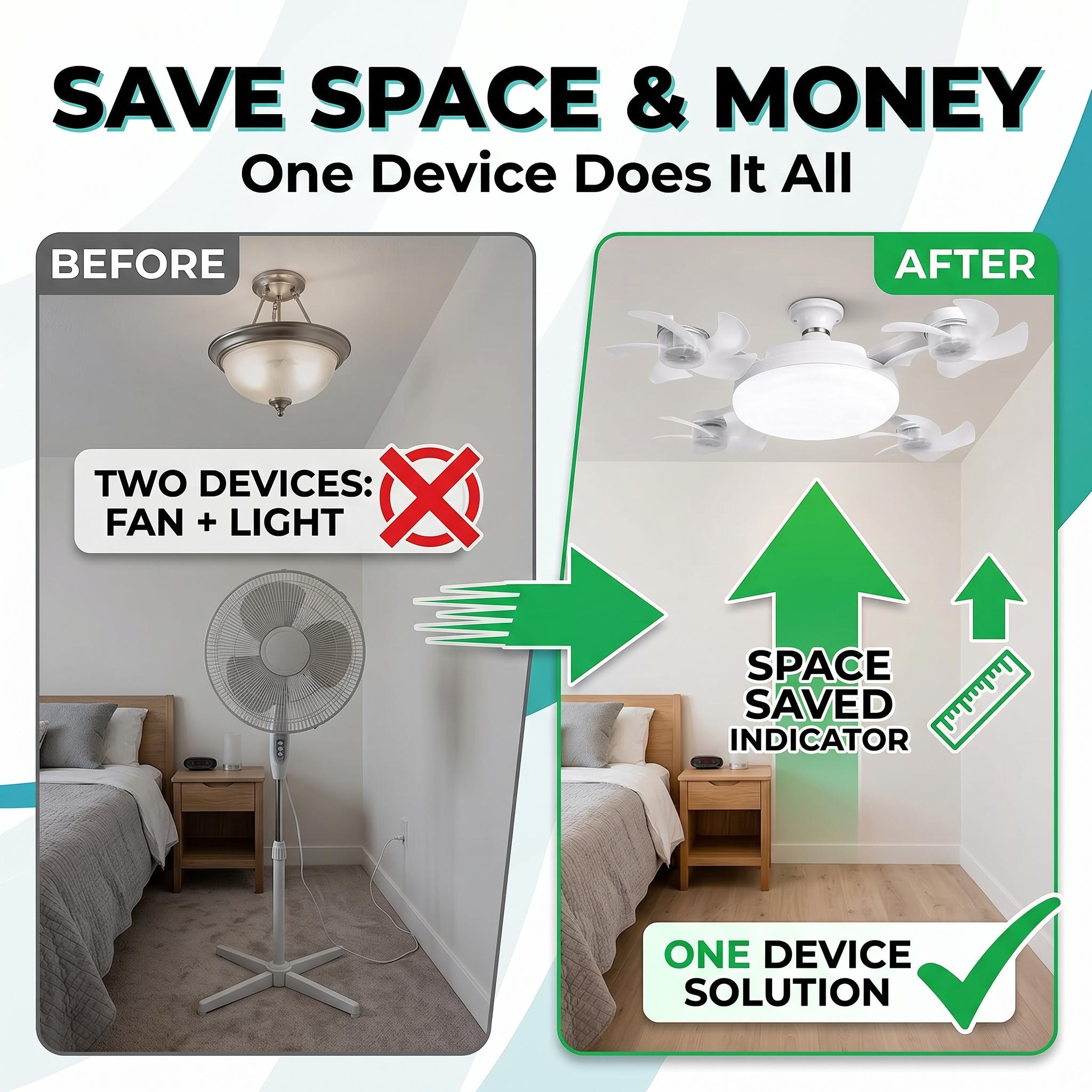 DealsForYouDays 2-in-1 Drone Fan Light, Silent LED Ceiling Fan with Remote, Energy Saving Lamp for Bedroom Kitchen Rental