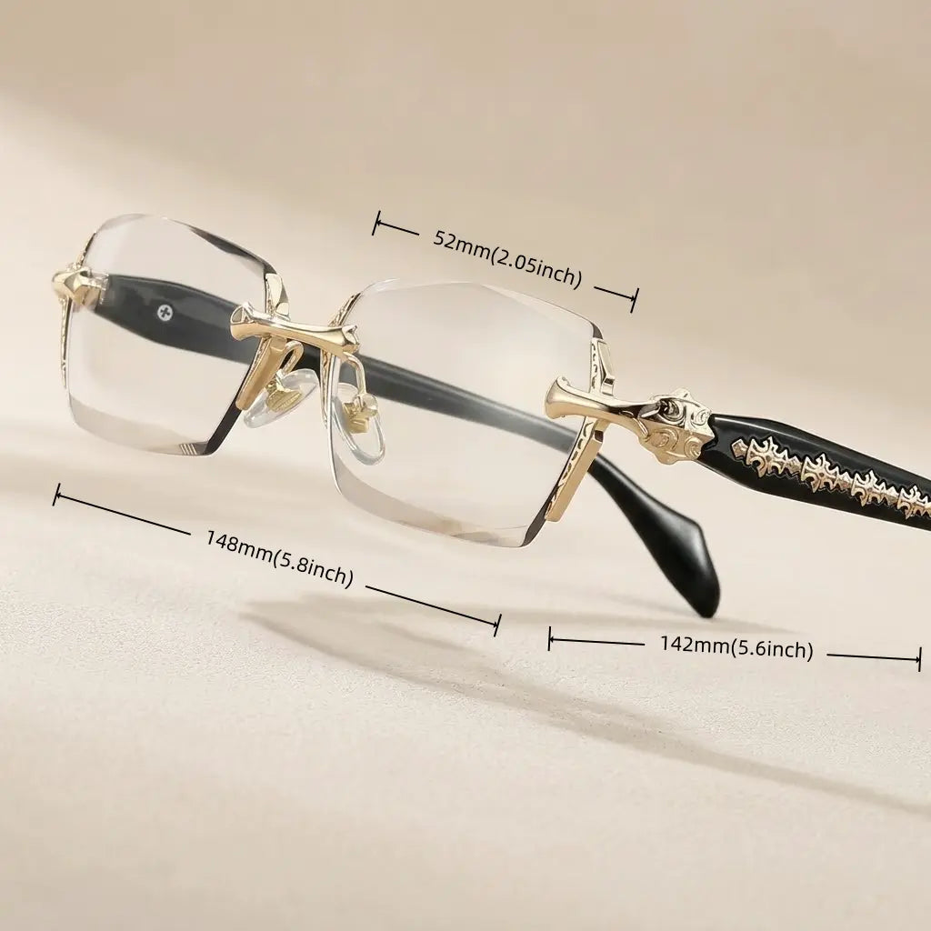 High-quality rimless glasses featuring a diamond-cut edge design—a versatile everyday accessory for men and women.