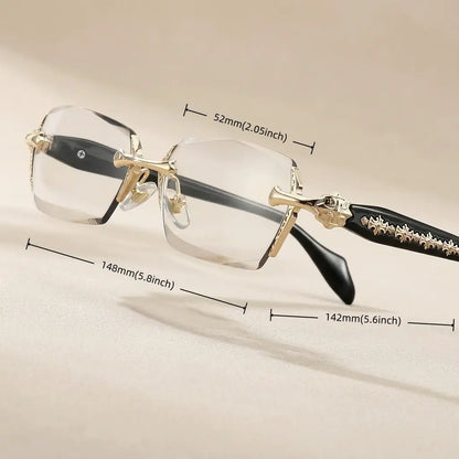 High-quality rimless glasses featuring a diamond-cut edge design—a versatile everyday accessory for men and women.